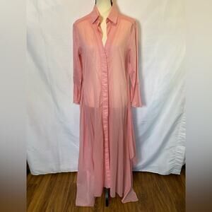 Allen‎ Schwartz Women’s Medium Long Sleeve Sheer Maxi Dress Swim Cover Up Cotton